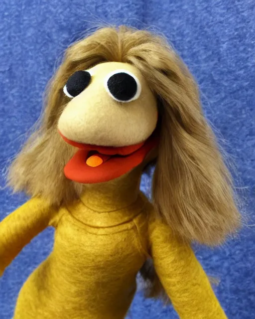 Image similar to nelly bertram as a muppet. highly detailed felt. hyper real photo. 4 k.