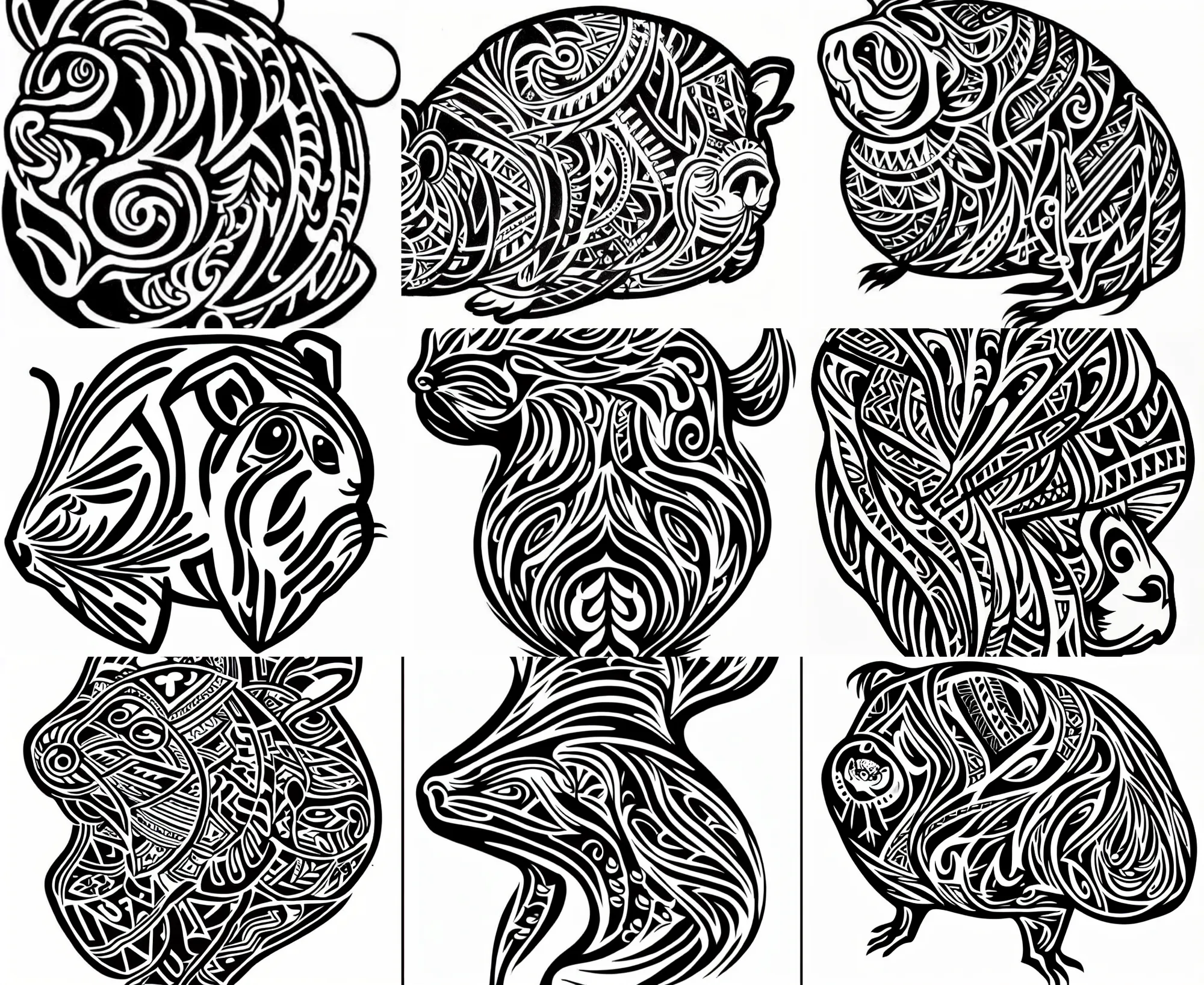 Prompt: detailed tattoo stencil bold lines, tribal guinea pig