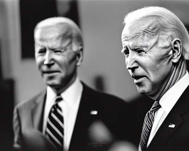 Image similar to president joe biden face to face with president joe biden, nikon 3 5 mm, photograph