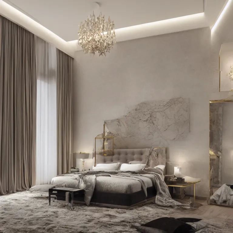 Prompt: a huge luxurious modern beautiful master bedroom, photorealistic, 1 4 k hd quality, highly detailed, vibrant, more coherent, super high quality, hyper realistic