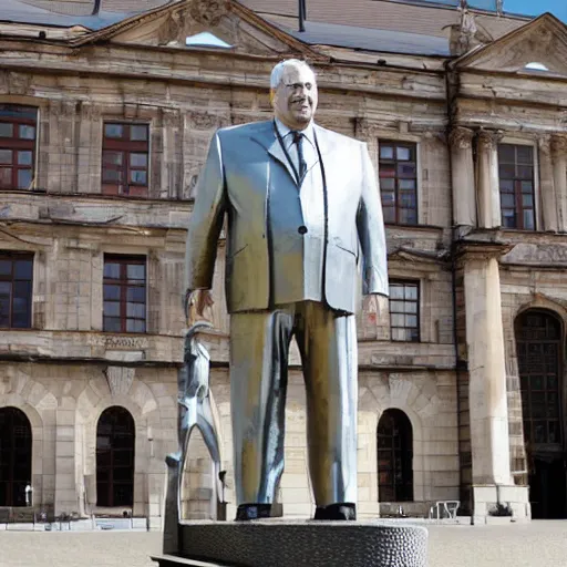 Image similar to a big metal statue of the czech president milos zeman