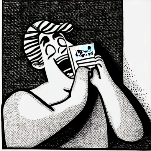 Image similar to book illustration of a chocolate bar crying because he has been split in half, book illustration, monochromatic, black and white image, white background