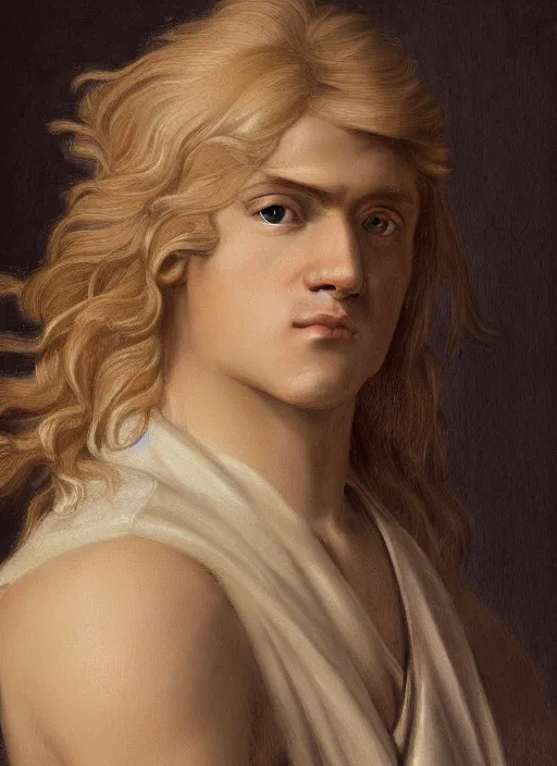 Image similar to portrait of a blond handsome man with long hair in baroque art, anime inspired, High Res 8K,hyperdetailed