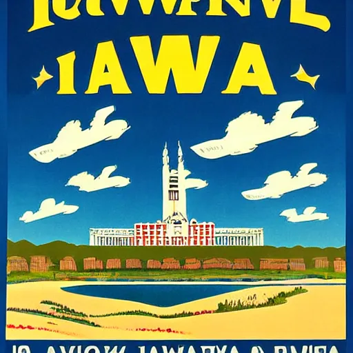 Prompt: vintage travel poster to See Iowa 2010s