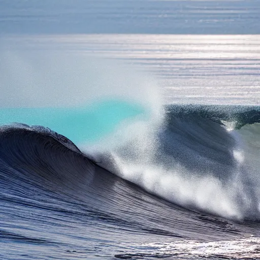 Prompt: Photo of a slab wave, backlit, daylight, summer, highly detailed, wide shot, professional surf photography, high resolution, turquiose water