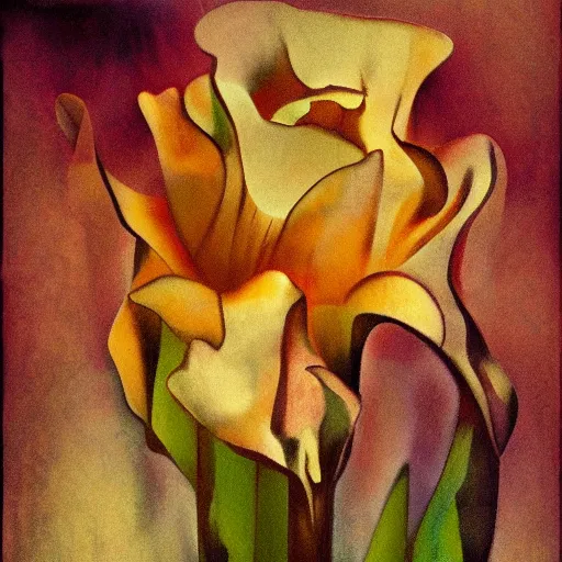 Prompt: The experimental art is a beautiful and haunting work of art of a series of images that capture the delicate beauty of a flower in the process of decaying. The colors are muted and the overall effect is one of great sadness. warm light by Karl Schmidt-Rottluff, by Olivier Bonhomme, by Rodney Matthews organic