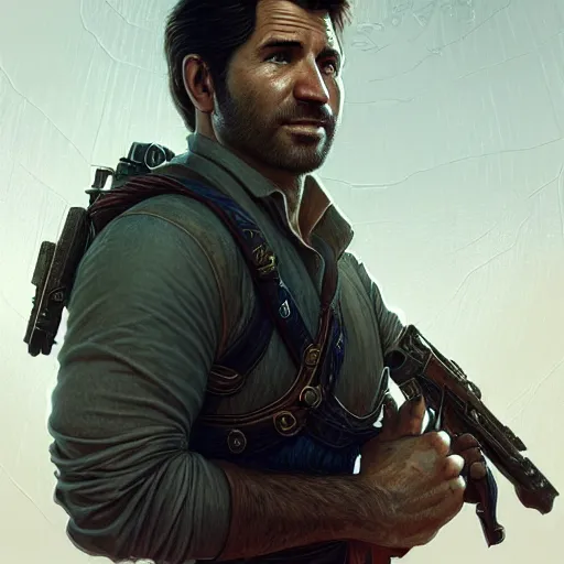 Prompt: Joe Biden face as Nathan Drake, western, D&D, fantasy, intricate, elegant, highly detailed, digital painting, artstation, concept art, matte, sharp focus, illustration, art by Artgerm and Greg Rutkowski and Alphonse Mucha