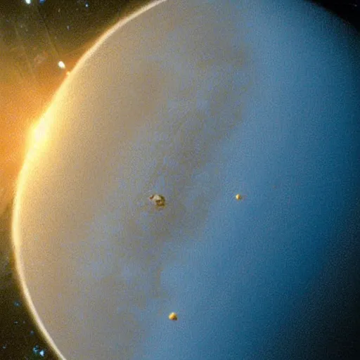 Image similar to planet in shape of lemon, photo by hubble telescope