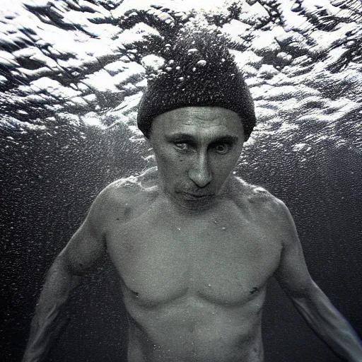Image similar to Underwater close up portrait of Vladimir Putin by Trent Parke, clean, detailed, Magnum photos