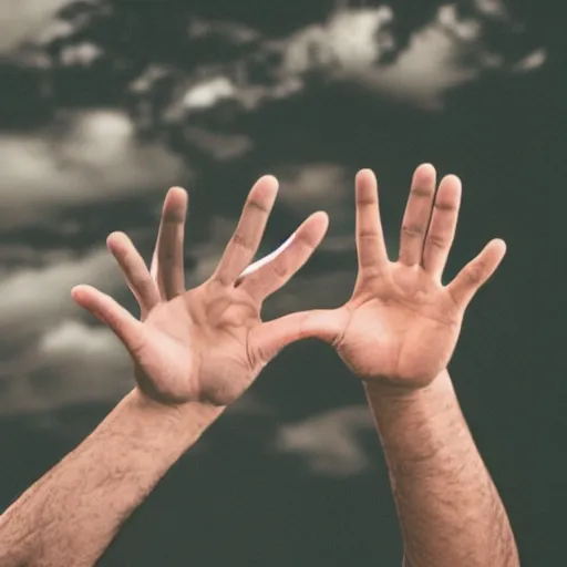 Image similar to man showing us his hand with five fingers