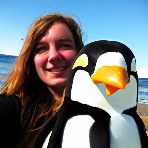 Image similar to selfie of me and my penguin best friend