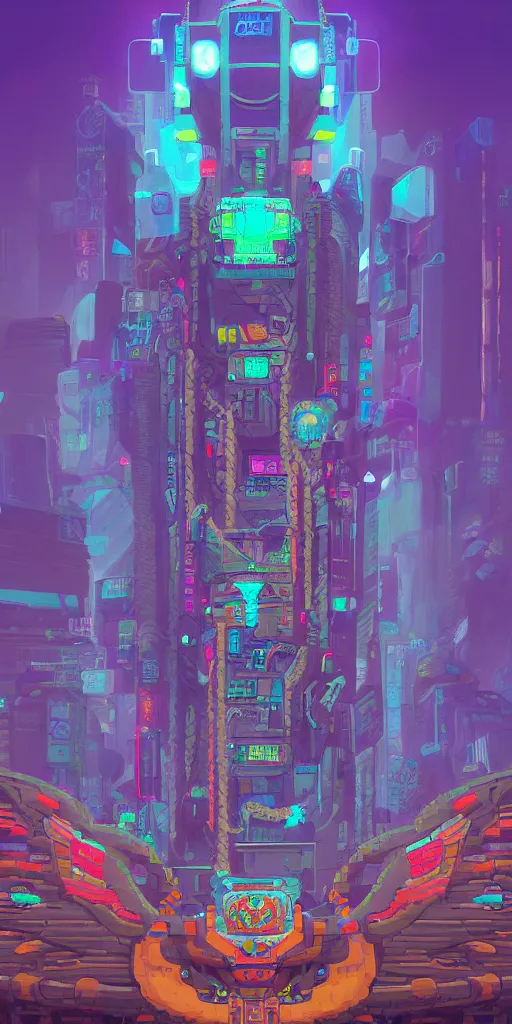 Image similar to A beautiful painting of quetzalcoatl in cyberpunk gotic style, pixelart by Studio Ghibli and Moebius, octane render, zbrush, extremely detailed, pastel colors, trending on artstation