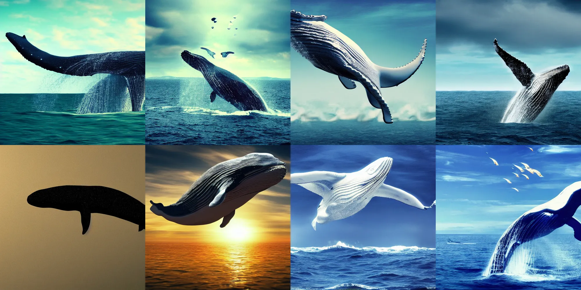 Prompt: An extremely detailed photograph of a flying whale, 8k wallpaper, surreal