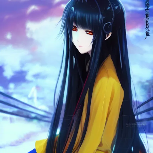 Premium AI Image  anime girl with long black hair and star