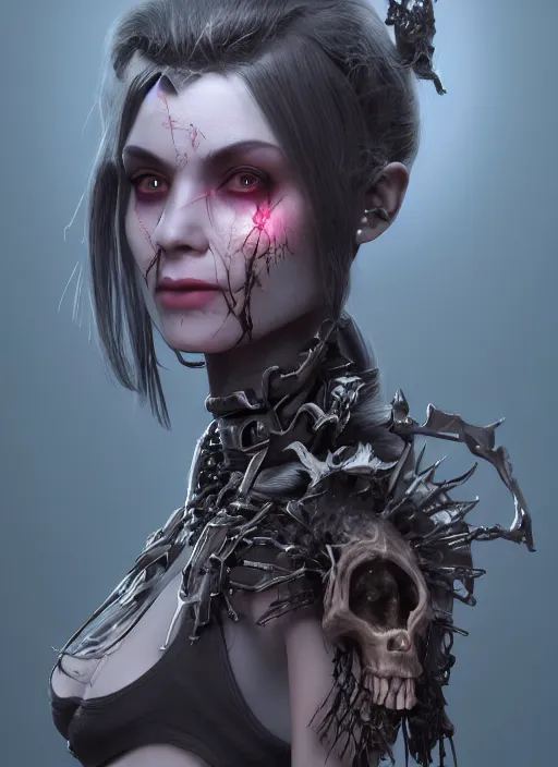 Image similar to beautiful necromancer girl, hyper detailed, digital art, cinematic lighting, studio quality, smooth render, unreal engine 5, octane renderer