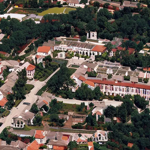 Image similar to Bel Air street,in 1758 architecture style, seen from a plane