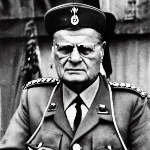 Prompt: an old photography from josip broz tito in yugoslavian army. intricate, detailed, hd, 4 k, realism, hyperrealistic