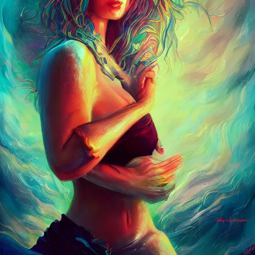 Prompt: woman popular fantasy art abstract painting generated by artificial intelligence, 8K UHD, trending on artstation, extremely detailed