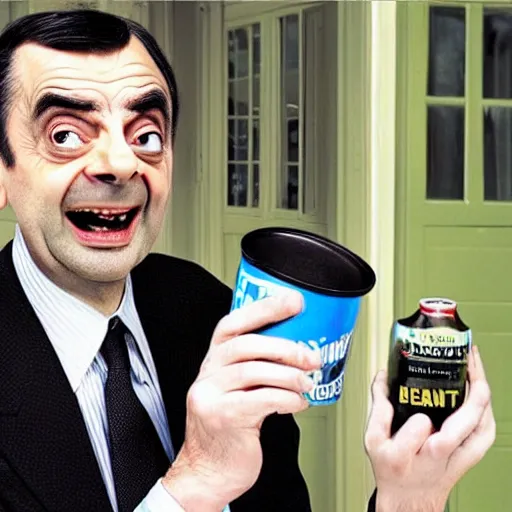 Image similar to mr bean eats a can of beans