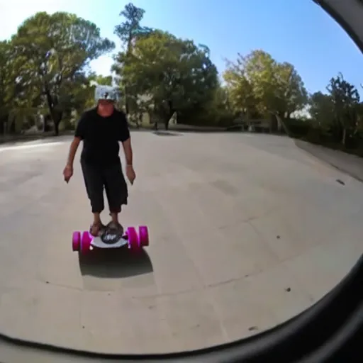 Image similar to cool grandmother skateboard video, fisheye lens, go pro, 4k