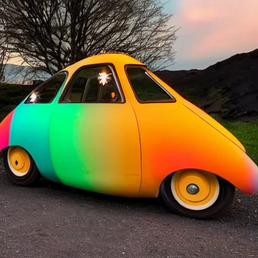 Prompt: a car made from lava lamps