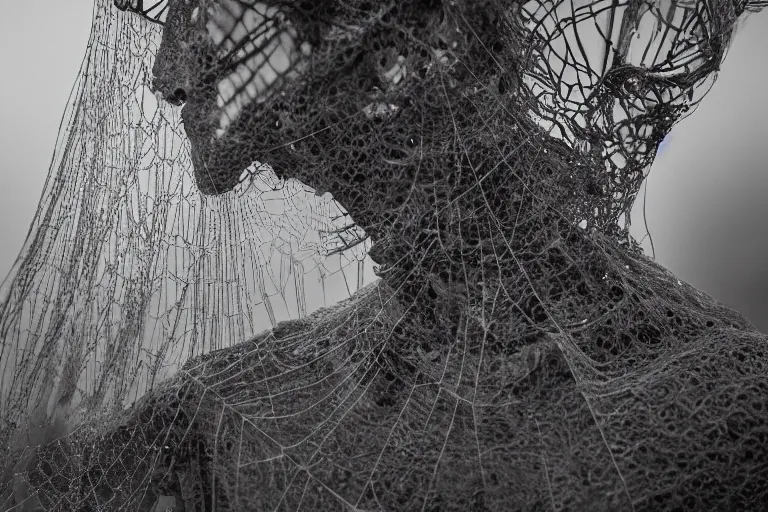 Image similar to portrait of a dusty armored skeleton covered in spiderwebs By Emmanuel Lubezki