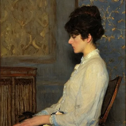 Image similar to woman reading by alfred stevens