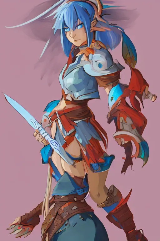 Image similar to character of breath of fire 4 by the artist Max Berthelot. Rendering the full body character . Sharp focus, full of details, by jenny harder and Jason Nguyen , art book, trending on artstation and cell shading