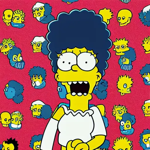 Image similar to anime manga skull portrait girl face marge simpson the Simpsons detailed highres 4k Mucha and James Jean pop art nouveau