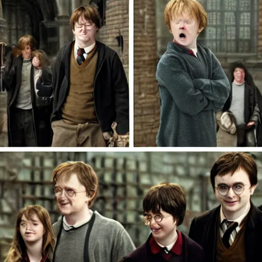 Image similar to happy potter, movie, epic scene, by christopher nolan