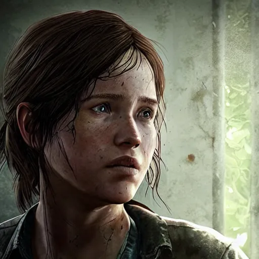 Image similar to an amazing portrait photo of Ellie from The last Of Us as an old retired woman, award winning photo, very detailed, cinematic, beautiful lighting effects
