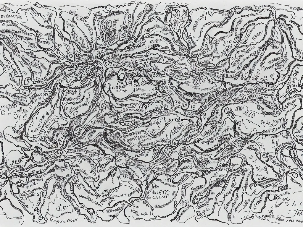 Image similar to Cave map, old gods of South carolina, Ink drawing, fine point pen, Deven Rue