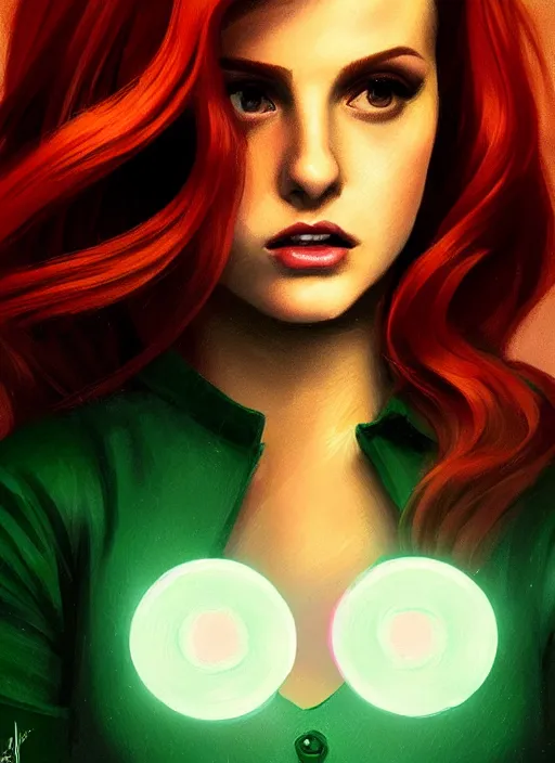 Image similar to full body portrait of teenage cheryl blossom, bangs, green eyes, mischievous expression, red hair, sultry smirk, bangs and wavy hair, intricate, elegant, glowing lights, highly detailed, digital painting, artstation, concept art, smooth, sharp focus, illustration, art by wlop, mars ravelo and greg rutkowski