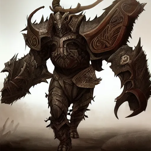 Image similar to epic minotaur beast in armor, dark fantasy, digital painting, artstation, d&d
