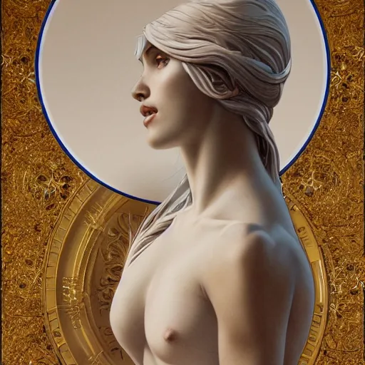 Image similar to full figure ultra realistic illustration, bella thorne as marble statue, intricate, elegant, highly detailed, digital painting, artstation, concept art, smooth, sharp focus, illustration, art by artgerm and greg rutkowski and alphonse mucha