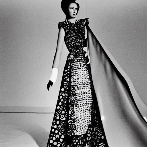 Prompt: close up of a fashion model in the sixties, avant - garde dress, official valentino editorial, highly detailed