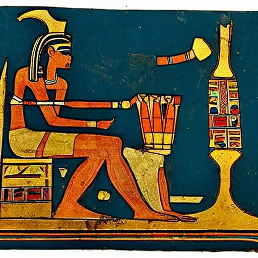 Prompt: ancient egyptian riding a motorcycle