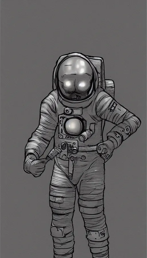 Prompt: concept art, digital art, manga drawing, full body astronaut sketch, sci fi, illustration, in the style of darren bartley, mike mignola