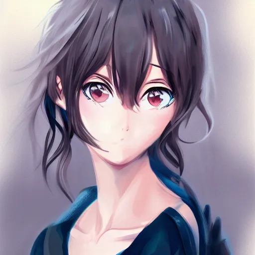 Image similar to pretty anime woman headshot, portrait, drawn by WLOP