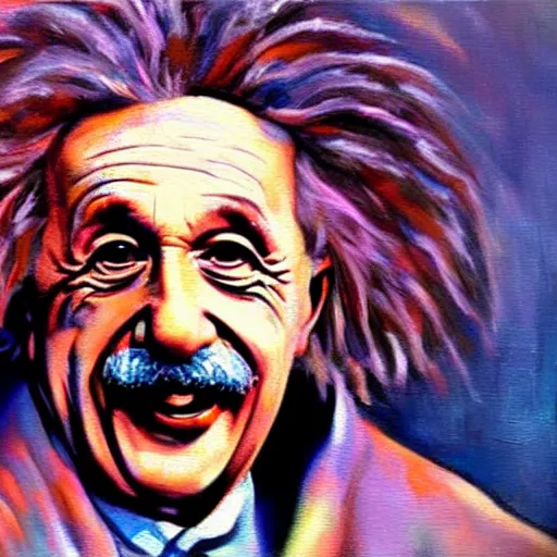 Prompt: einstein wearing a cool hoodie, talking in front of 1 0 0 0 people, detail oil painting