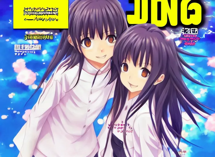 Image similar to ; weekly shonen jump issue 1 4, cover, 2 0 0 0 clannad shuffle toheart event'anime illustration japanese very very beautiful cute girls doing cute things trending on artstation pixiv makoto shinkai smiling super detailed eyes eyebrowless symmetry face visual novel hairpin star