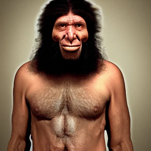 Prompt: studio photo of a healthy Neanderthal