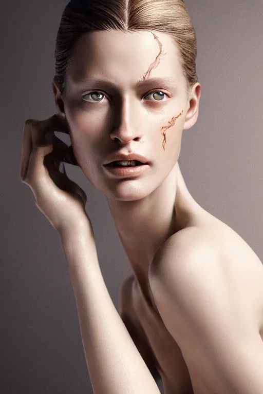 Image similar to female supermodel with translucent skin, beautiful detailed intricate insanely detailed octane render, 8K artistic photography, photorealistic, chiaroscuro, by annie leibovitz, Caravaggio