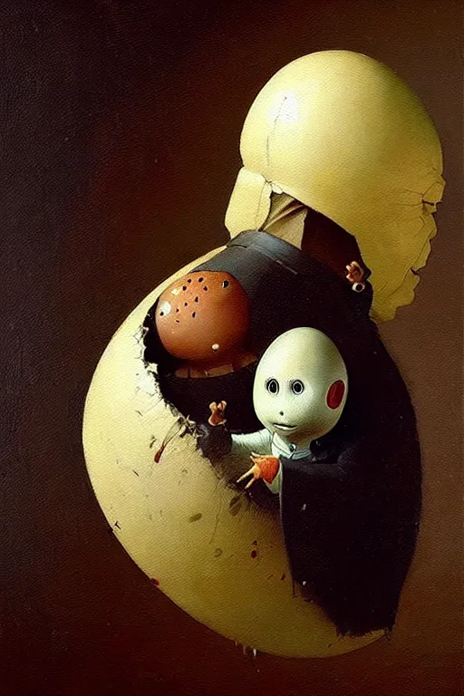 Image similar to hieronymus bosch greg rutkowski, oil painting of humpty dumpty