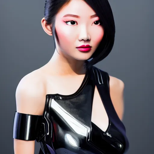 Prompt: 8 k award winner photo of a cyber android beauty from the future, asian background