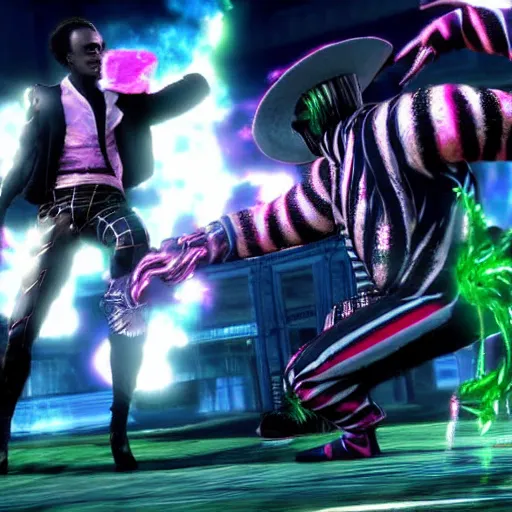 Image similar to beetlejuice in tekken 7, gameplay, fighting game,