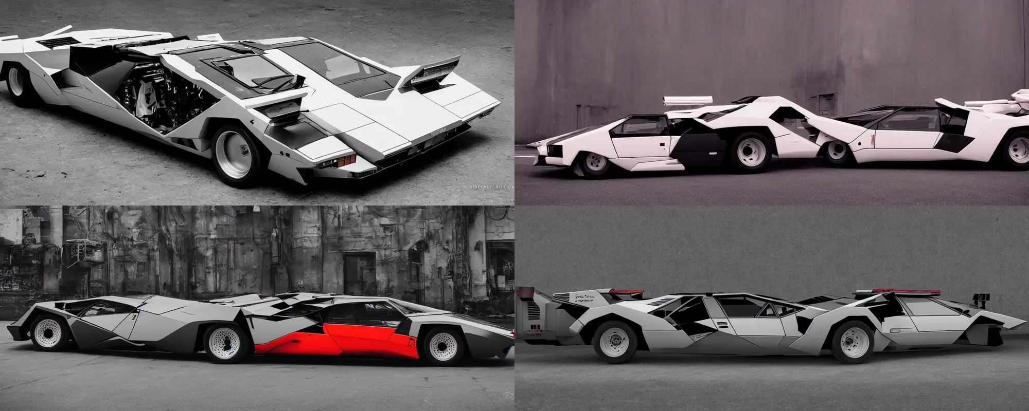 Prompt: cyberpunk flying countach photo sideview