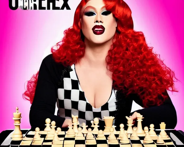 Prompt: red hair drag queen playing chess, netflix show poster