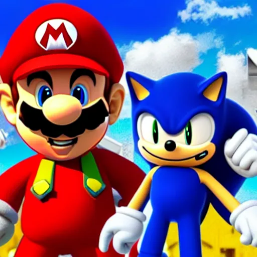 Image similar to super mario hangs out with sonic