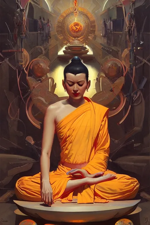 Prompt: buddhism, futurism, taoism, painting by greg rutkowski, j. c. leyendecker, artgerm